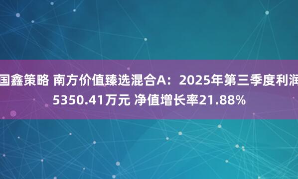 国鑫策略 南方价值臻选混合A:2025年第三季度利润5350.41万元 净值增长率21.88%