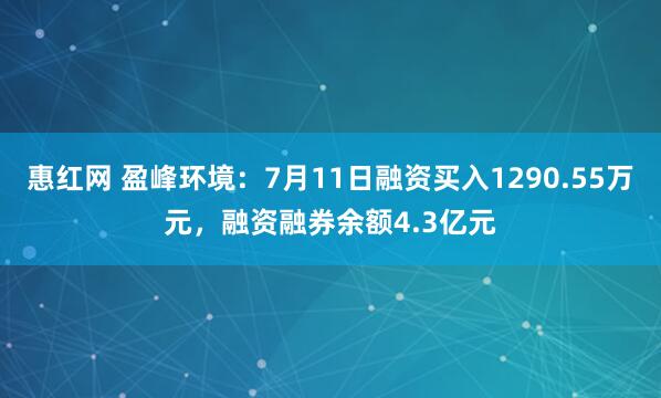 惠红网 盈峰环境：7月11日融资买入1290.55万元，融资融券余额4.3亿元